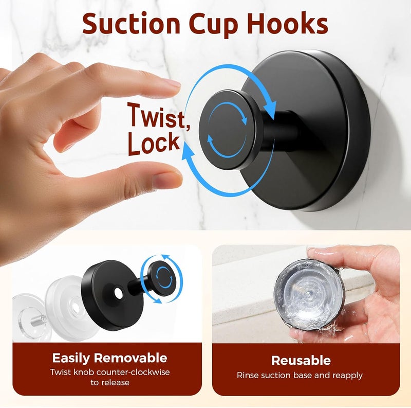 awrose 4 Packs Suction Cup Hooks for Shower, Heavy-Duty Wreath Hangers for Front Door, No Drill Glass Door Shower Suction Hooks No Damage for Walls Bathroom Kitchen Window Mirror Tile Towel Coat Robe Loofah - Image 2